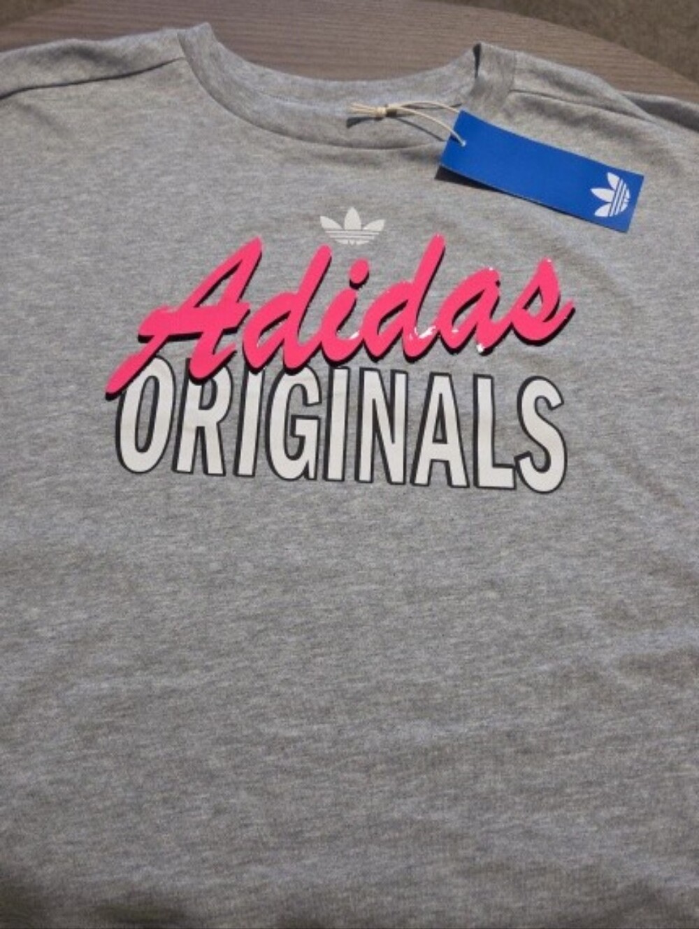 Adidas Originals Kids Grey Tee with Pink Logo